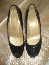 RUSSELL & BROMLEY BLACK LEATHER SNAKESKIN EFFECT PEEP TOE COURT HEELS UK 5.5 for sale  Shipping to South Africa