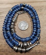 Sterling NAVAJO PEARL Blue Kyanite Heishi Bench Beads Necklace VTG Silver 20" for sale  Shipping to South Africa