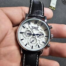 Jaragar A:348 Automatic Mens Dress Watch Silvertone Black Leather Strap Working for sale  Shipping to South Africa