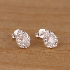 Used, 925 Sterling Silver Teardrop Pear Shaped Cubic Zirconia Halo Stud Earrings Boxed for sale  Shipping to South Africa