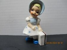 Vintage Ucagco Girl Figurine With Suitcase Rare  Blue White Bonnet Japan 4" C8 for sale  Shipping to South Africa