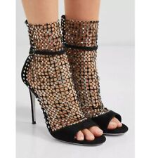 Rhinestone Mesh Sandals Stiletto High Heels Female Crystal Mesh Shoes Sandal, used for sale  Shipping to South Africa
