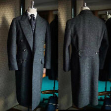 Vintage Men's Tweed Long Overcoat Wool Peak Lapel Suits Double Breasted Tailored for sale  Shipping to South Africa
