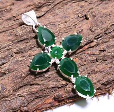 Green Stone Gemstone 925 Sterling Silver Jewelry Cross Pendant Sz-2.25'', used for sale  Shipping to South Africa