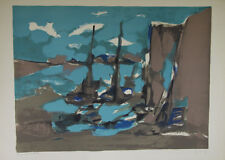Marcel Mouly - original lithography signed - boats at the port for sale  Shipping to South Africa