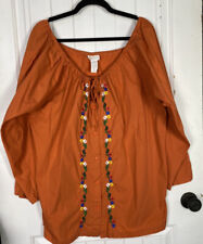 Camisa ROAMANS laranja bordada gola alta popeline plus size A6 LNC vintage, usado comprar usado  Enviando para Brazil