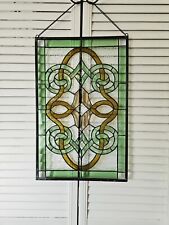 Painel/janela de vitral suspenso Plexi, verde e amarelo - 21”x 13,5”, usado comprar usado  Enviando para Brazil