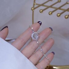 Brazalete de plata 925 cristal de circón estrella lunar ajustable para mujer joyería segunda mano  Embacar hacia Argentina