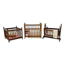 Miniature Doll Nursery Furniture Pink Crib Playpen Bassinet Vintage 3 Piece Set, used for sale  Shipping to South Africa