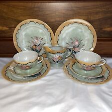 Used, Vintage Lusterware 2 Tea Cups & Saucers Peach Green Floral Japan Hand painted 32 for sale  Shipping to South Africa