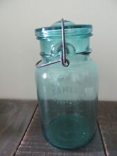 Climax Aqua Blue Glass Quart Jar #4 Wire Bail Storage for sale  Shipping to South Africa