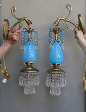 2 Lámpara de apliques Murano Azul Turquesa Vidrio Opalino Bronce Latón Cristal Vintage segunda mano  Embacar hacia Argentina