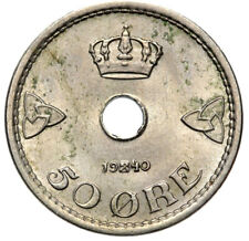 Norwegia - król Haakon VII. - Moneta - 50 Öre Oere 1940 ⚒ - Błyszczyk stemplowy UNC na sprzedaż  PL