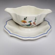 Faiencerie de Gien France  OISEAU DE PARADIS Gravy Boat with attached Underplate for sale  Shipping to South Africa