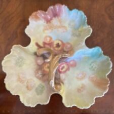 Antique T & V Venice Limoges France Floral Porcelain Handled Three Section Dish for sale  Shipping to South Africa