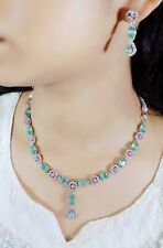 Bollywood Designer Indian Silver Plated AD CZ Necklace Jhumka Ear Set for sale  Shipping to South Africa