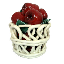 Cesta branca de cerâmica pintada à mão cheia de maçãs vermelhas cozinha assinada comprar usado  Enviando para Brazil