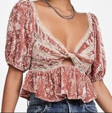 Free People Yours Truly Mauve Velvet Peplum Crop Top Front Twist Cut Out. Size S for sale  Shipping to South Africa
