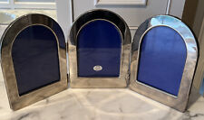 Vintage silver plated brass triple triptych folding arch shape 8x18" frame for sale  Shipping to South Africa