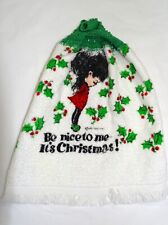 Used, Christmas Kitchen Towel Crocheted Button Loop Top 16" x 15" Big Eyes Art Vintage for sale  Shipping to South Africa