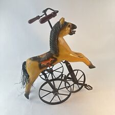 "Antiguo triciclo de madera para caballo velocipedo juguete cuerpo tallado cabello real 14""" segunda mano  Embacar hacia Mexico
