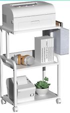 VEDECASA White Mobile Printer Stand 3 Tier Wood Shelf Metal Frame Printer Car... for sale  Shipping to South Africa