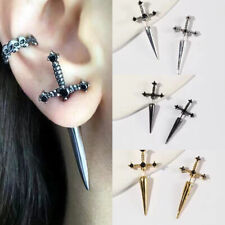 Men Women Goth Dagger Sword Screw Piercing Earrings Stainless Steel Punk Jewelry for sale  Shipping to South Africa