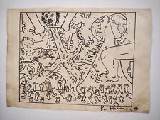 Papel de dibujo vintage de pintura Keith Haring firmado estampado segunda mano  Embacar hacia Argentina
