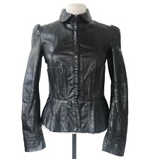 "CHAQUETA AZUL PROFUNDO Brillante CUERO NEGRO Hombro Inflado AJUSTADA Peplum "VICTORIANA"" XS segunda mano  Embacar hacia Argentina