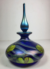 SPLENDID OKRA ART GLASS SCENT BOTTLE WITH LILY PAD DESIGN - 13.5cm TALL for sale  Shipping to South Africa