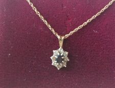 9CT Gold Sapphire & Diamond Pendant Necklace, Fully Hallmarked 375 0n chain for sale  CALNE