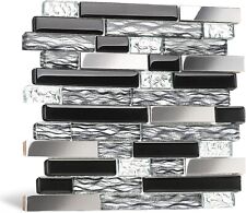 Azulejos de metal de vidrio arte mosaico seda negro cristal vidrio cromado plata acero 5 pies cuadrados segunda mano  Embacar hacia Argentina