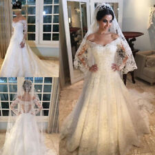 Long Sleeves Wedding Dresses A Line Wedding Gowns Beaded Bridal Gowns Appliques, used for sale  Shipping to South Africa