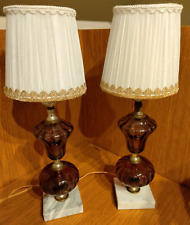 VINTAGE PURPLE AMETHYST FENTON STYLE GLASS ITALIAN MARBLE BASE BOUDOIR LAMP SET for sale  Shipping to South Africa