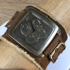 Relógio masculino Guess 42 mm tom prata quadrado largo pulseira de couro nova bateria comprar usado  Enviando para Brazil