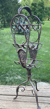 Used, Vintage Rustic Metal 3 Bottle 24" Tall 3 Legs w/Handle Wine Rack Lots of Patina for sale  Shipping to South Africa