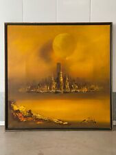 🔥Antique Vintage Mid Century Modern Abstract Cityscape Oil Painting, Styles 60s for sale  Shipping to Canada