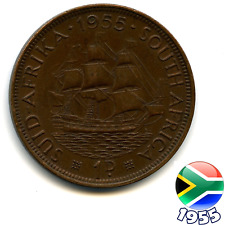 A SOUTH AFRICA 1955 ELIZABETH II ONE PENNY 1d coin, 69 Years Old!, used for sale  Shipping to South Africa