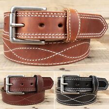 FANCY STITCH LEATHER BELT - Wide Thick Durable in 3 Colors Amish Handmade USA for sale  Shipping to South Africa