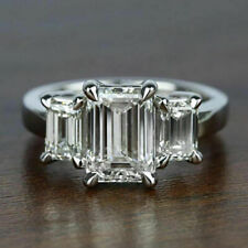 14k ouro branco 2.30ct esmeralda corte criado laboratório diamante 3 anéis de noivado pedra , usado comprar usado  Enviando para Brazil