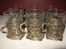 Antique old vintage persian silver tea set of 6 floral design cup w/ glass, used for sale  Shipping to Canada
