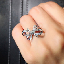 2.62 Ct Round Cut Simulated Diamond Bow Knot Wedding Ring 14K White Gold Plated, used for sale  Shipping to South Africa