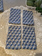 Set of 4 POMEGRANATE INC. Dinner Napkins, Blue/White Geometric Design for sale  Shipping to South Africa