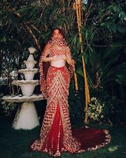 Used, Red Designer Mermaid style bridal lehenga choli with trail and Embroidery Bespok for sale  Shipping to South Africa