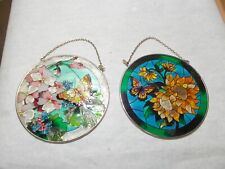 2 vitrais redondos Amia borboletas e flores apanhador de sol 6,25" comprar usado  Enviando para Brazil
