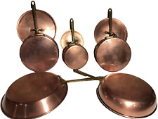 8PC COPPER COOKWARE SET TINNED BRASS HANDLES SAUCE PANS w/LIDS SAUTE PAN SKILLET for sale  Shipping to South Africa