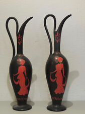 Coppia di Vasi ad Anfora in ceramica nera,Crescentino Monarchi,Gubbio,Vintage usato  Italia