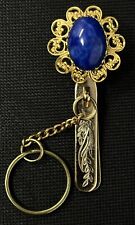 Nice Vintage King's Key Finder Gold Tone Key Ring Clip With Blue Lucite, used for sale  Shipping to South Africa