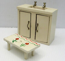 Vintage Arts & Crafts Style Miniature Dollhouse Sink Cabinet Step Stool Bench for sale  Shipping to South Africa