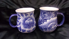 Usado, [2] Canecas orientais florais azul/branco pintadas à mão bolha de porcelana 4" Tailândia comprar usado  Enviando para Brazil